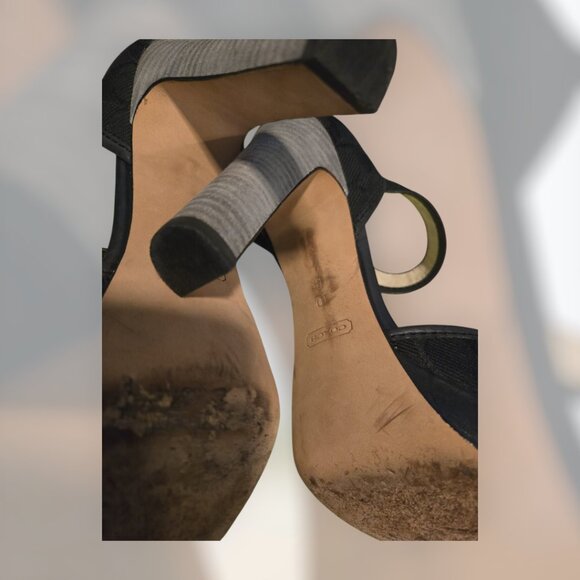 COACH Black Signature C Ankle Strap Platform Heels sz 10 - Picture 7 of 7